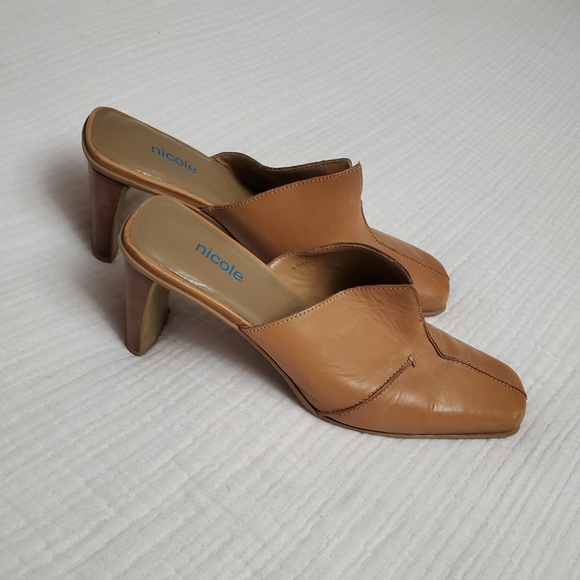 Nicole Slip On Tan Leather Mules Size 8 Classic Boho Chic Vintage Retro Fall - Picture 4 of 12